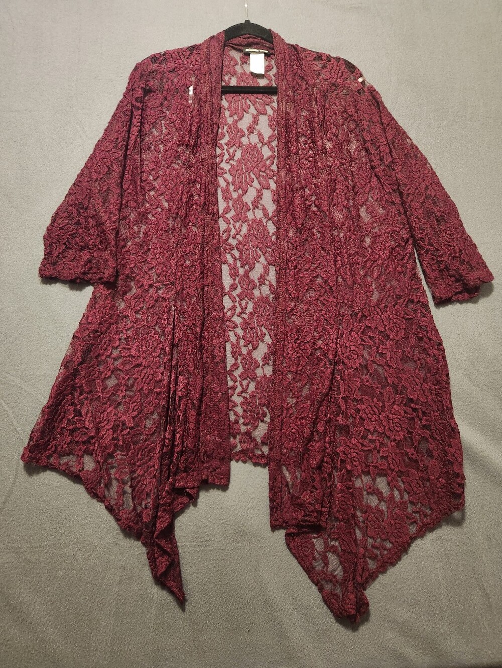 Double Take Cardigan Womens Size 3X Red Lace 3/4 Sleeve Floral Made In Usa